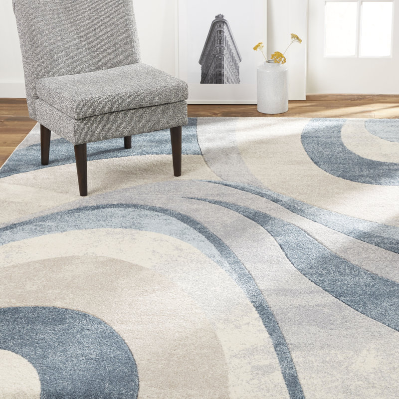 Orren Ellis Wiltrud Power Loom Performance Blue Rug & Reviews Wayfair